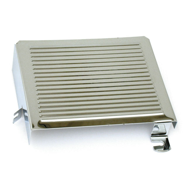 Battery side cover, ribbed. Chrome — 1965 Panhead; 66-69 Early Shovel (NU)