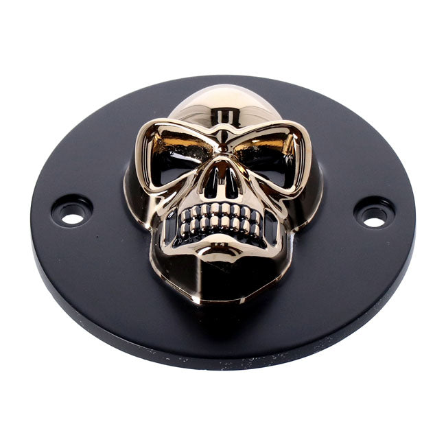 Skull point cover. Black/gold — 70-99 Big Twin (Excl. Twin Cam); 04-22 XL Sportster (NU)