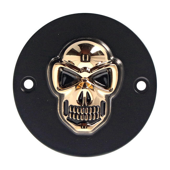 Skull point cover. Black/gold — 70-99 Big Twin (Excl. Twin Cam); 04-22 XL Sportster (NU)