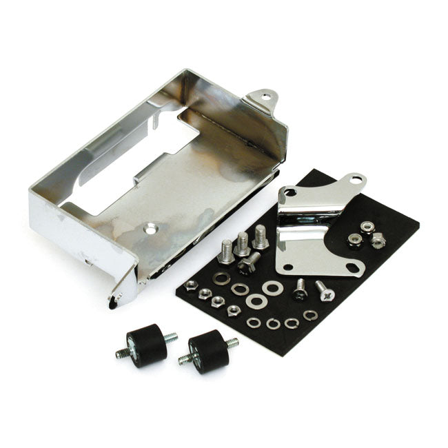 Battery carrier tray. Chrome — 73-79 FX models (electric start only) (NU)