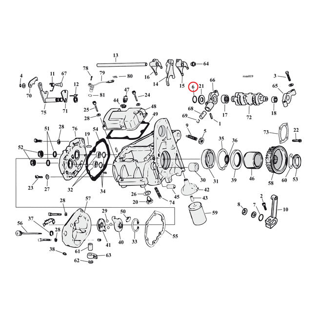 Retaining ring, shifter cam support — 80-00 5-speed Big Twin (Excl. 2000 Softail) (NU)