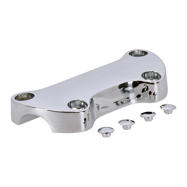 Handlebar top clamp, without skirt — Various 73-23 Big Twin; XL Sportster (Excl. FLT/Touring). With 1" diameter bars