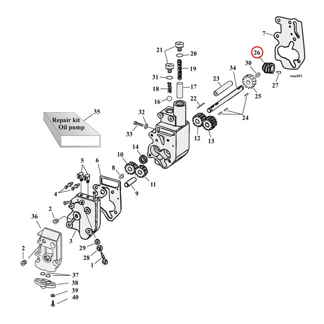 Drive gear, oil pump. 5 teeth