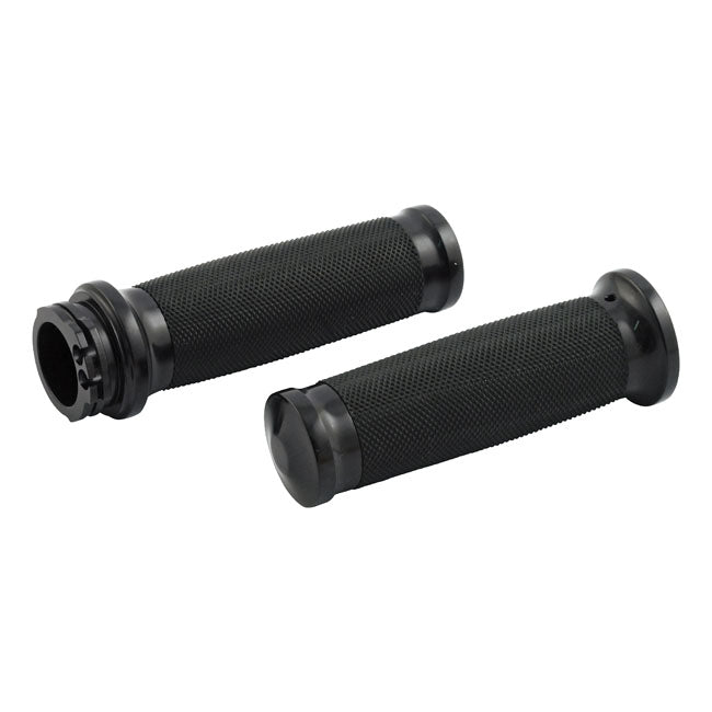 Handlebar grip set, Caliber. Black — 74-22 H-D with single or dual throttle cables (excl. Street) (NU