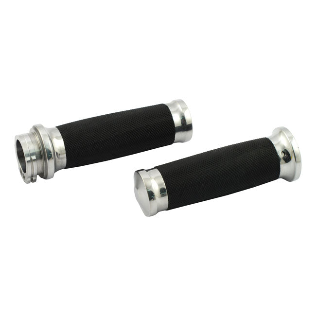 Handlebar grip set, Caliber. Polished — 74-22 H-D with single or dual throttle cables (excl. Street) (NU