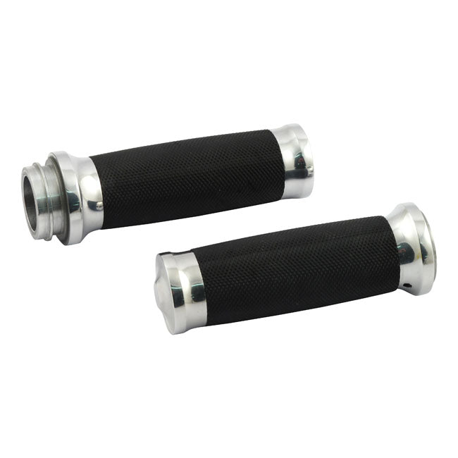 Handlebar grip set, Caliber. Polished — 08-25 H-D with e-throttle (excl. 2025 Softail; 11-17 Softail CVO models; 23-25 FLHXSE; 24-25 FLHX; 2025 FLHXU; 24-25 FLTRX; 18-25 FLTRXSE; 24-25 FLTRXSTSE; 21-25 RA Pan America & RH Sportster/Nightster models)