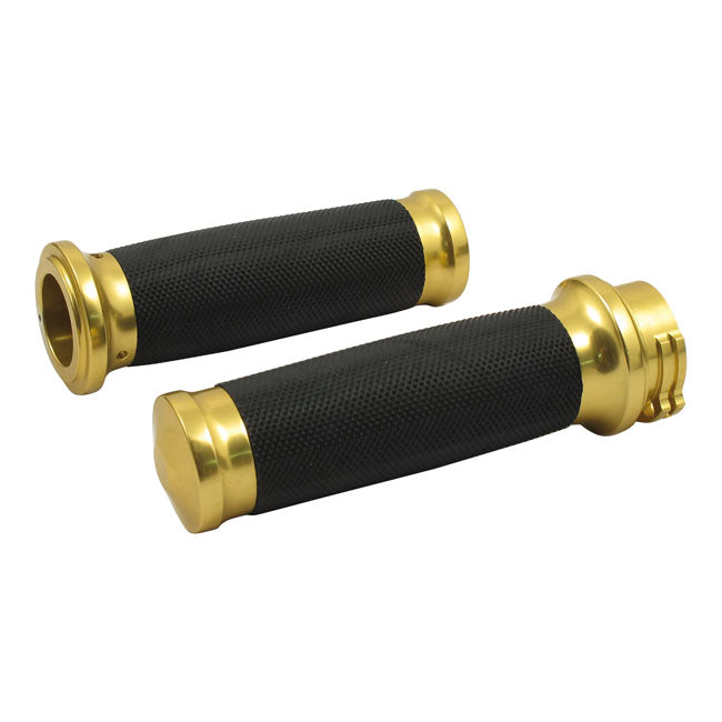 Handlebar grip set, Caliber. Gold — 74-22 H-D with single or dual throttle cables (excl. Street) (NU