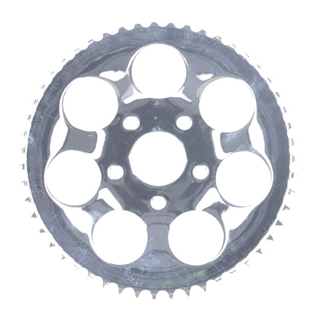 Rear sprocket, chrome. 51t — 73-85 4-speed Big Twin; 79-81 XL Sportster (NU)