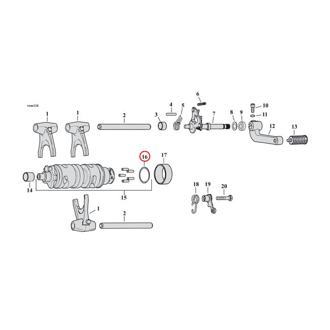 Retaining ring, shifter cam — Shifter cam: 04-22 XL Sportster; 08-12 XR1200 (NU)
