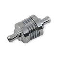 Fuel filter ribbed for 3/8" fuel hose. Chrome