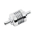 Fuel filter ribbed for 5/16" fuel hose. Chrome