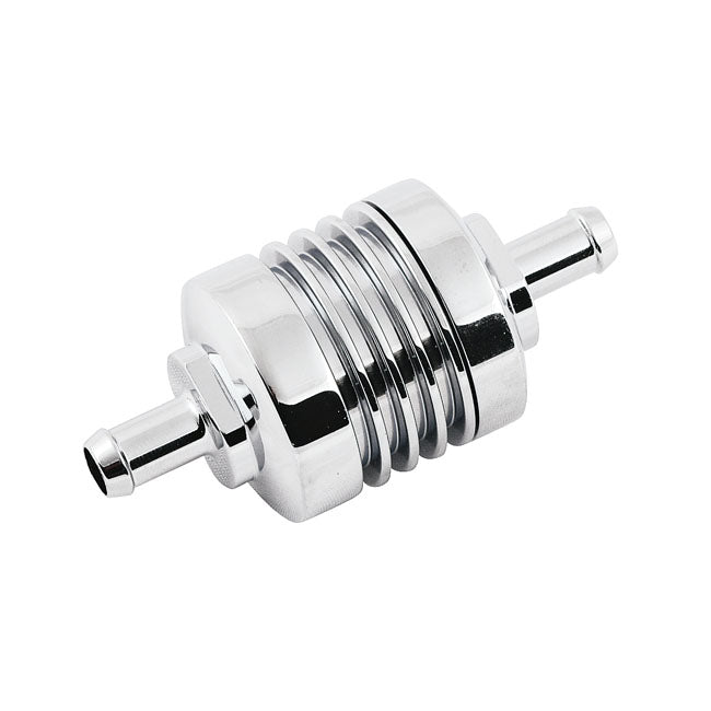 Fuel filter ribbed for 5/16" fuel hose. Chrome
