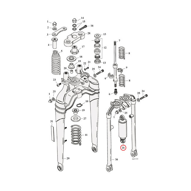 Softail springer shock absorber, front. Chrome