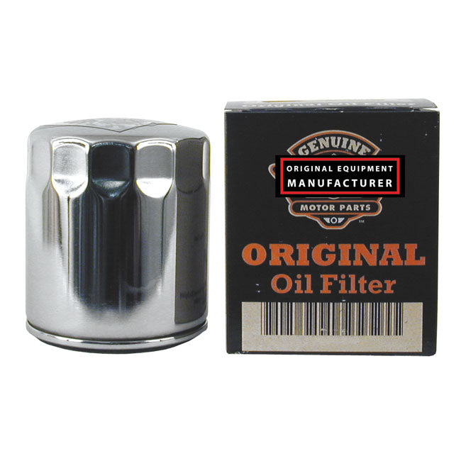 S&S, spin-on oil filter. Chrome — 84-98 Softail; 80-98 FLT; 82-94 FXR; L84-22 XL Sportster; 08-12 XR1200; 97-02 Buell (NU)