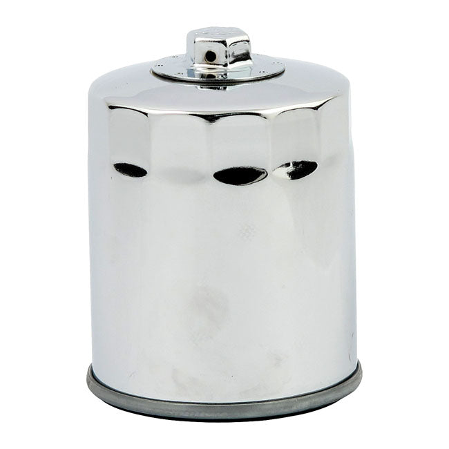 MCS, spin-on oil filter with top nut. Chrome — 84-98 Softail; 80-98 FLT; 82-94 FXR; L84-22 XL Sportster; 08-12 XR1200; 97-02 Buell (NU)