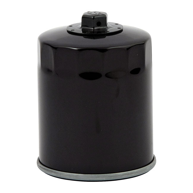 MCS, spin-on oil filter with top nut. Black — 84-98 (NU) Softail; 80-98 (NU) FLT; 82-94 (NU) FXR; L84-22 XL Sportster; 08-12 (NU) XR1200; 97-02 (NU) Buell