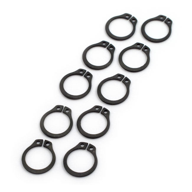 Retaining rings — Cam chain tensioner: 99-06 Twin Cam. Kickstarter arm pivot pin: 71-84 FX; 65-73 FL. Shifter fork shaft; ratchet top transmission: 36-E79 Big Twin Inner shifter lever/shaft: 65-73 FL; 91-03 5-speed XL Sportster.