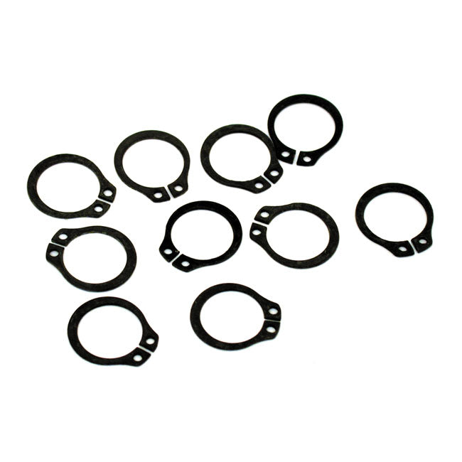 Retaining rings — Cam chain tensioner: 99-06 Twin Cam. Kickstarter arm pivot pin: 71-84 FX; 65-73 FL. Shifter fork shaft; ratchet top transmission: 36-E79 Big Twin Inner shifter lever/shaft: 65-73 FL; 91-03 5-speed XL Sportster.