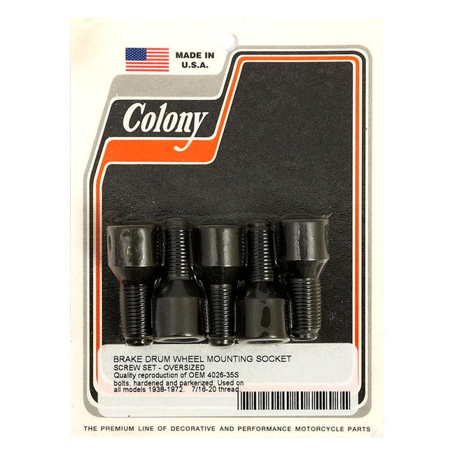 Colony, mount bolt set for brake drum. Oversized threads