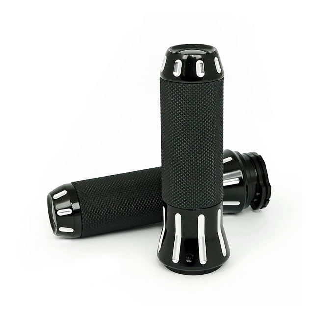 Cobra, billet aluminum grips. CC Black — 74-22 H-D with single or dual throttle cables (Excl. Street) (NU)