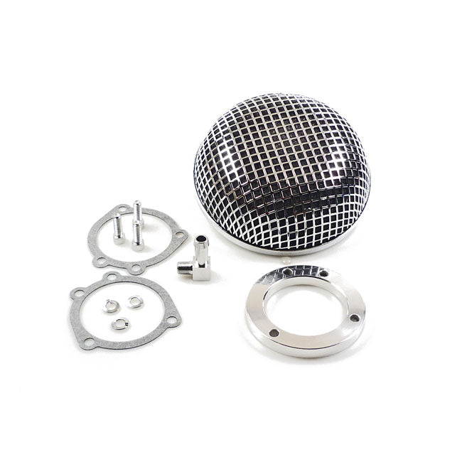 Breather style air cleaner assembly, round. Chrome — 90-17 (NU) Big Twin; 88-22 XL Sportster. With CV or Delphi inj. (Excl. e-throttle models)