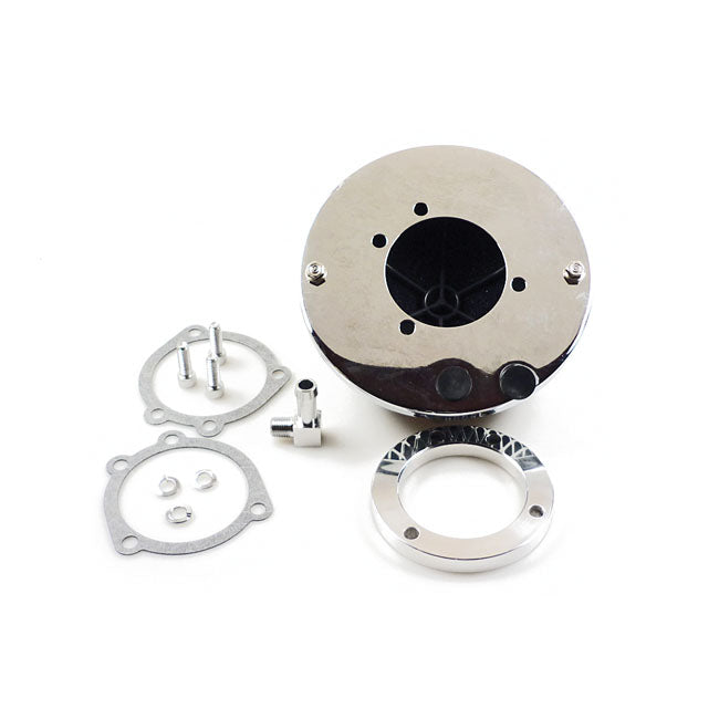 Breather style air cleaner assembly, round. Chrome — 90-17 (NU) Big Twin; 88-22 XL Sportster. With CV or Delphi inj. (Excl. e-throttle models)