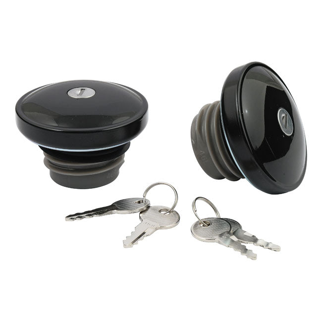 Gas cap set with lock, black — 96-99 H-D (NU)
