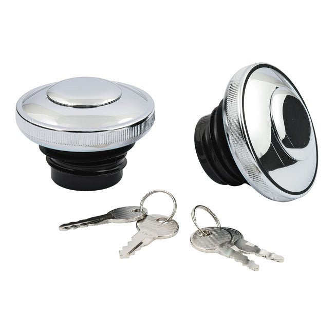 Gas cap set with lock, chrome — 83-95 H-D (NU) (Excl. FLT)
