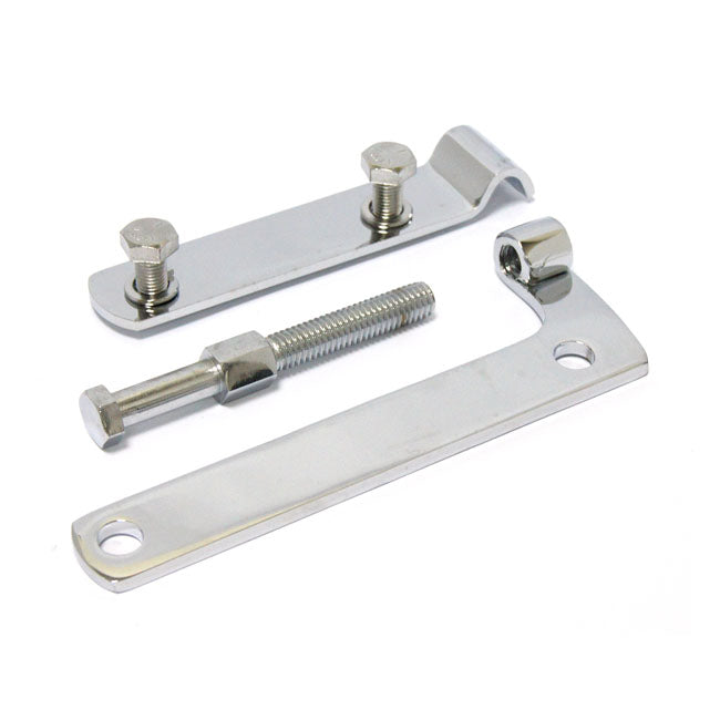 4-speed transmission adjuster kit. Chrome — 36-85 4-speed Big Twin with open belt or tin primary (Excl. 65-86 models with aluminum primary); Custom bikes with 4-speed transmission