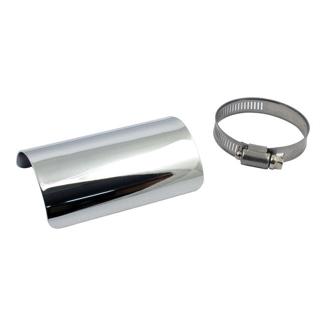 Universal smooth heat shield 4" long chrome — 2-1/4" exhaust pipes