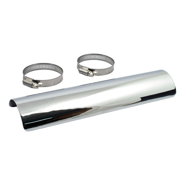Universal smooth heat shield 10" long chrome — 2-1/4" exhaust pipes