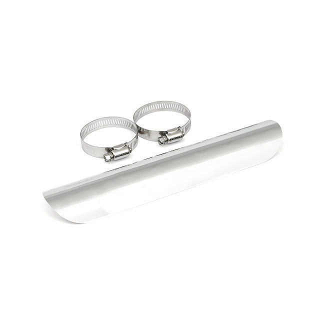 Universal smooth heat shield 10" long chrome — 1-3/4" exhaust pipes