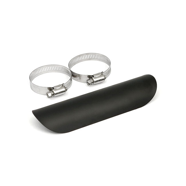 Universal smooth heat shield 7" long black — 2-1/4" exhaust pipes