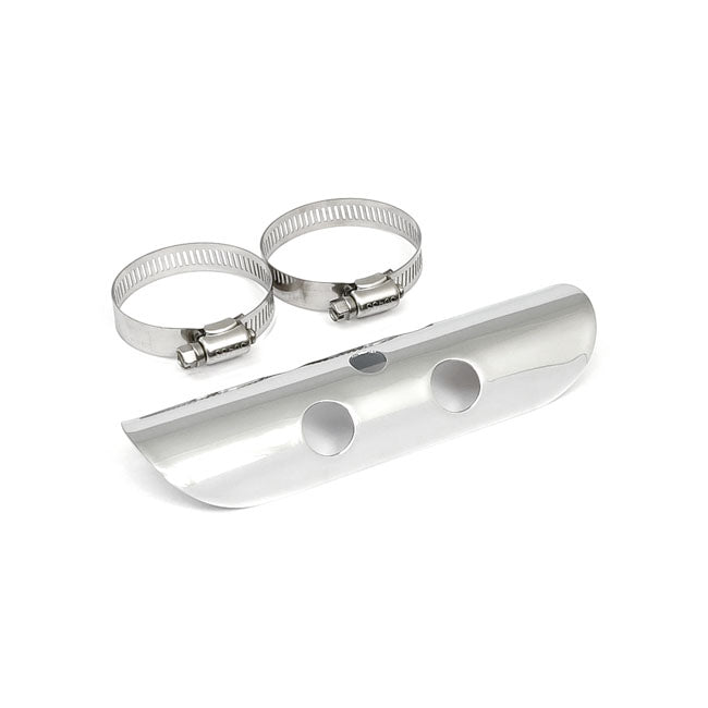 Universal bullet hole heat shield 7" long chrome — 1-3/4" exhaust pipes