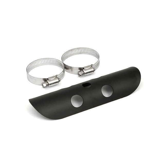 Universal bullet hole heat shield 7" long black — 1-3/4" exhaust pipes