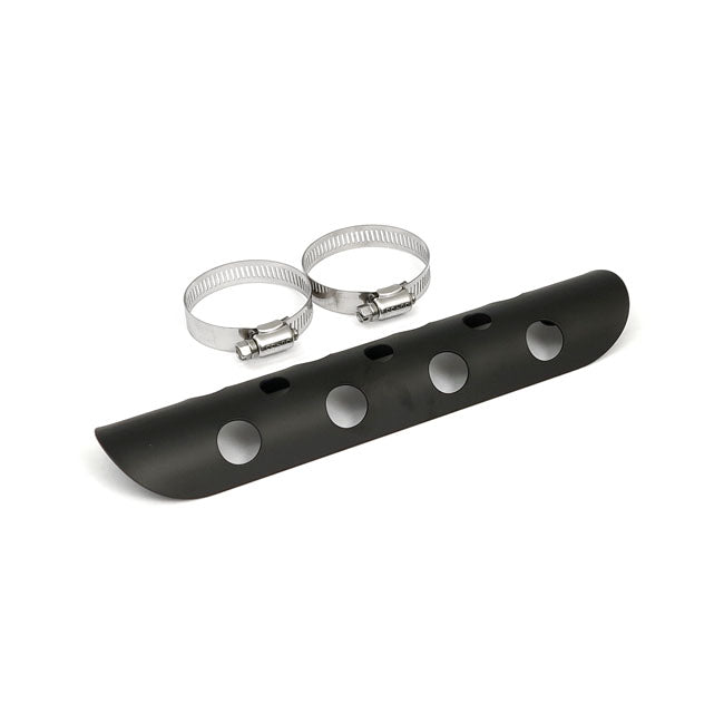 Universal bullet hole heat shield 10" long black — 1-3/4" exhaust pipes