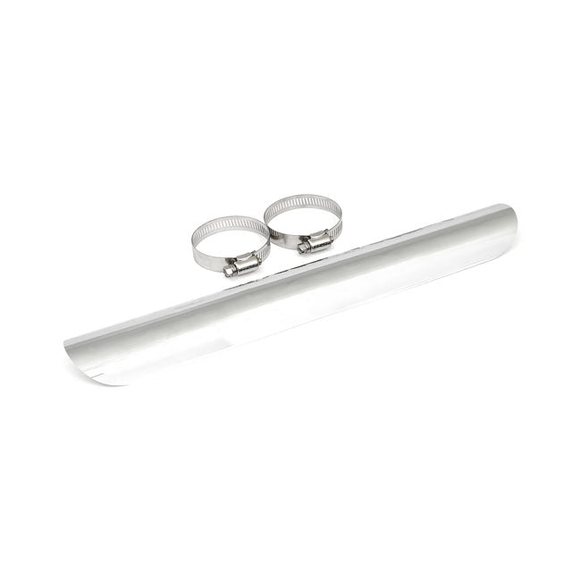 Universal smooth heat shield 14" long chrome — 2-1/4" exhaust pipes