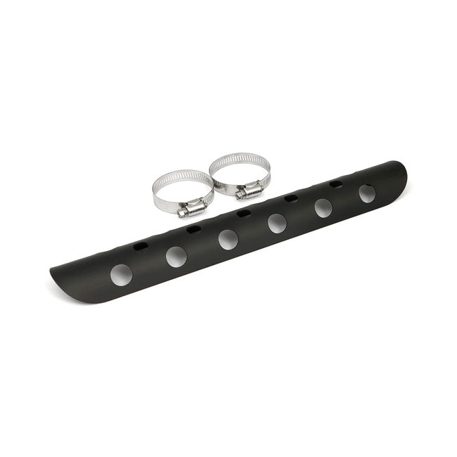 Universal bullet hole heat shield 14" long black — 1-3/4" exhaust pipes
