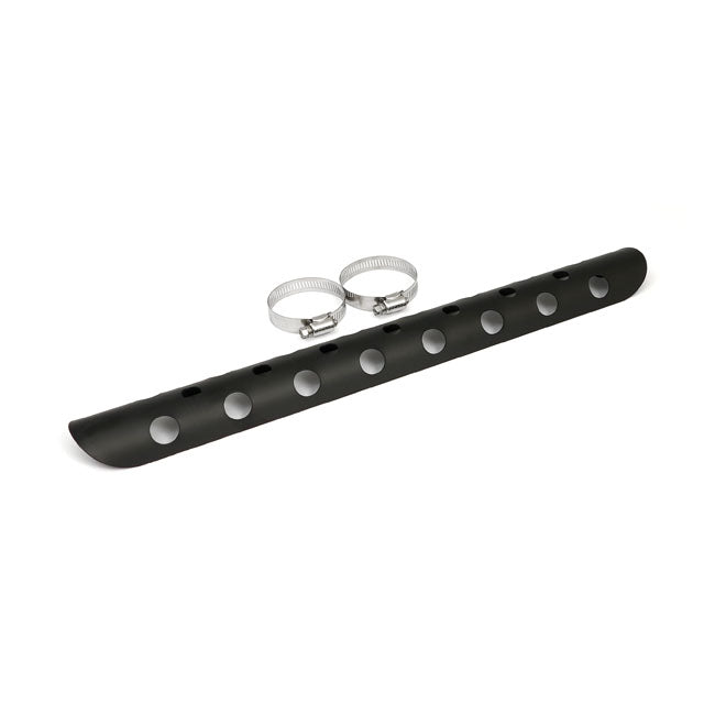 Universal bullet hole heat shield 18" long black — 1-3/4" exhaust pipes