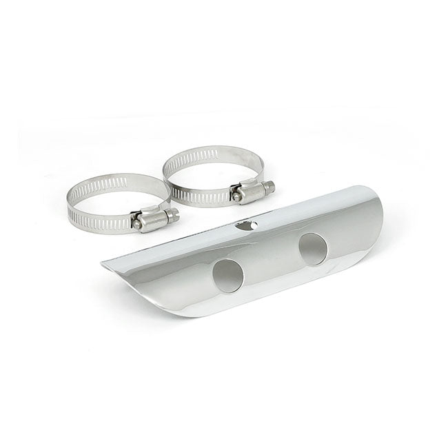 Universal bullet hole heat shield 7" long chrome — 2-1/4" exhaust pipes