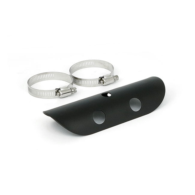 Universal bullet hole heat shield 7" long black — 2-1/4" exhaust pipes