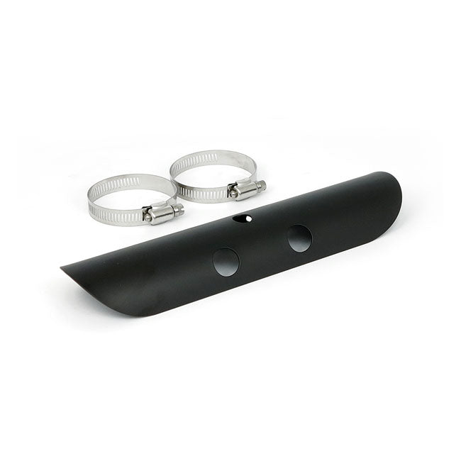 Universal bullet hole heat shield 10" long black — 2-1/4" exhaust pipes
