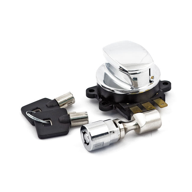 96-up ignition switch, side hinge type. Chrome — 96-10 Softail; 93-05 FXDWG (NU)