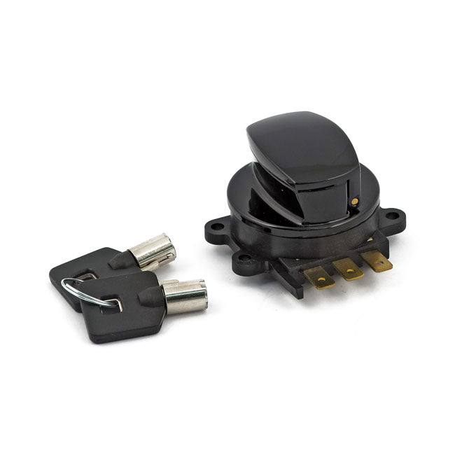 96-up ignition switch, side hinge type. Black — 96-10 Softail; 93-11 FXDWG; 08-11 FXDB/C/F/L; 94-13 FLHR/C (NU)