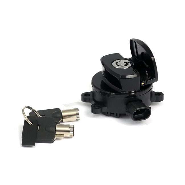 11-up ignition switch, side hinge type. Black — 11-15 (NU) FXST; 11-17 (NU) FLST/C/F/N; FLS/S; 14-22 (NU) FLHR/C; 17-25 FLHRXS; 13-17 (NU) FXDWG; FXDB; 15-25 FLRT Freewheeler Trike