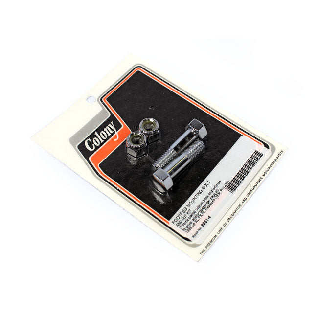 Colony, foot peg mount kit. Chrome — 69-up Big Twin; XL Sportster. 3/8-16 threaded