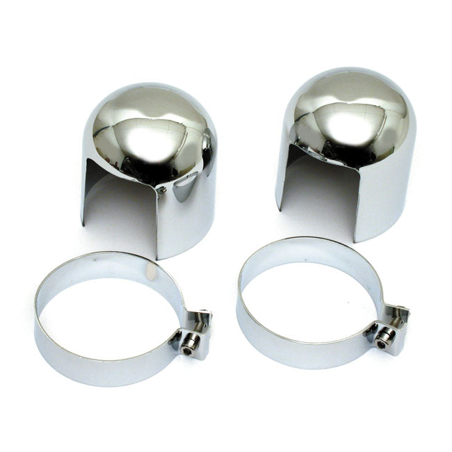 Shock stud cover set. Chrome — 52-56 K; KH; 57-64 XL Sportster; 58-64 FL and custom applications