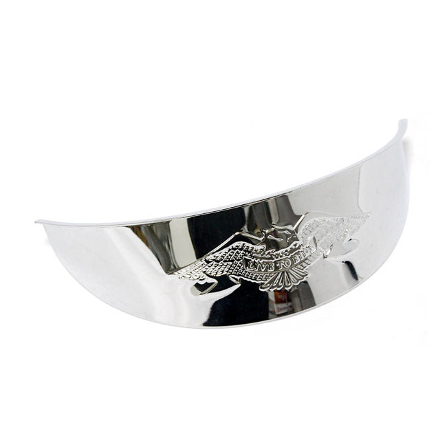 Embossed eagle headlamp visor. 7". Chrome
