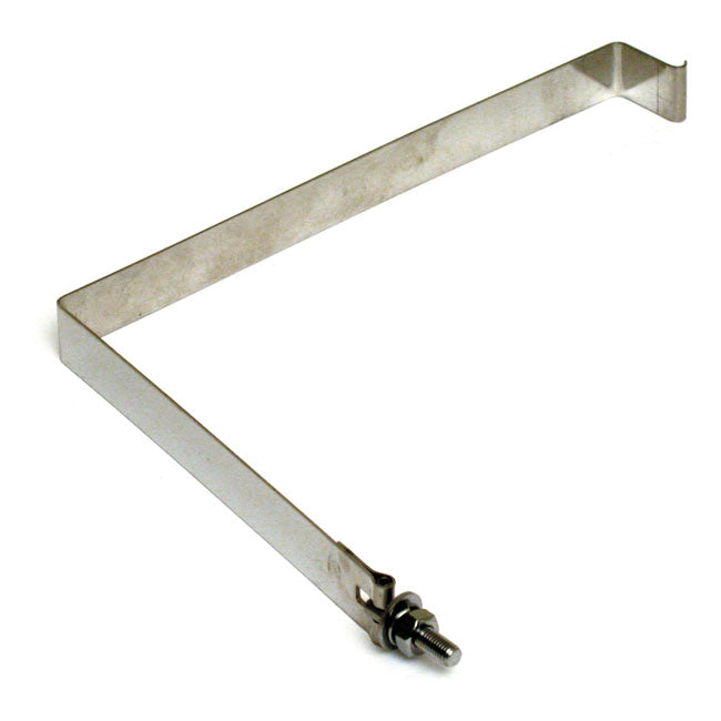 Battery hold down strap. Polished stainless — 67-78 XLH Sportster (electric start) (NU)