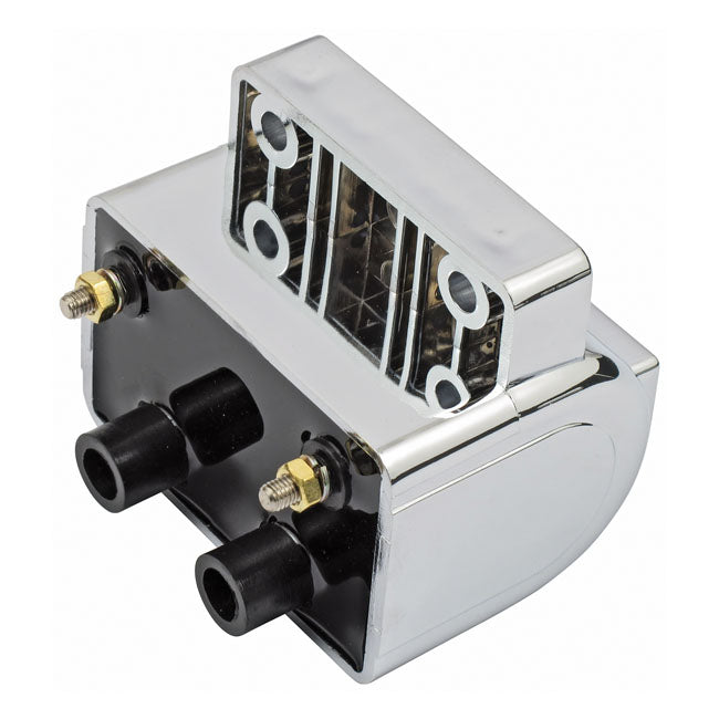 OEM style ignition coil. 12v, 3 ohm. Chrome